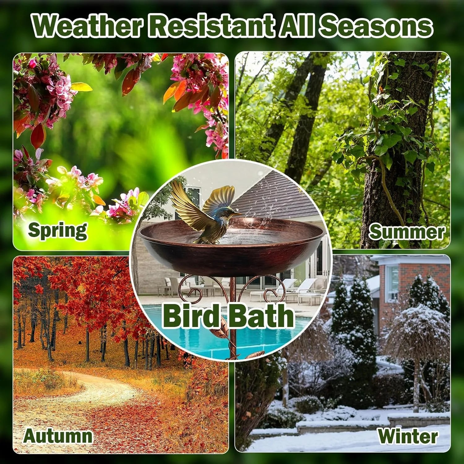 Garden Birdbath Sturdy Iron Outdoor Bird Bath for Outside Vintage Standing Birdbath Bowl for Outdoor Garden Patio Yard