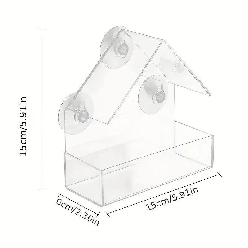 Acrylic Bird Feeder Clear Window Outside Hanging Bird Feeder House with Suction Cup for Garden Outdoor Backyard Wildlife Birding