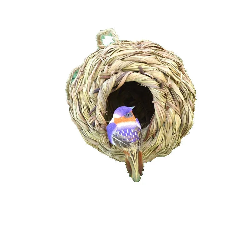 2024 New Birds Nest Bird Cage Grass Egg Cage Bird House Outdoor Decorative Weaved Hanging Parrot Nest Houses Pet Bedroom