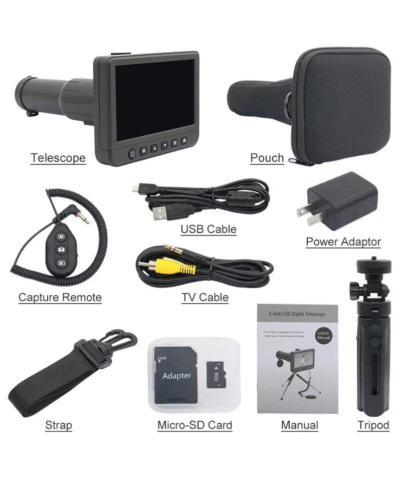 50X Digital Telescope Camera 5.0 inch HD Screen 8G Card Photo Video Recorder Monocular Bird-Watching Travelling Telescopio