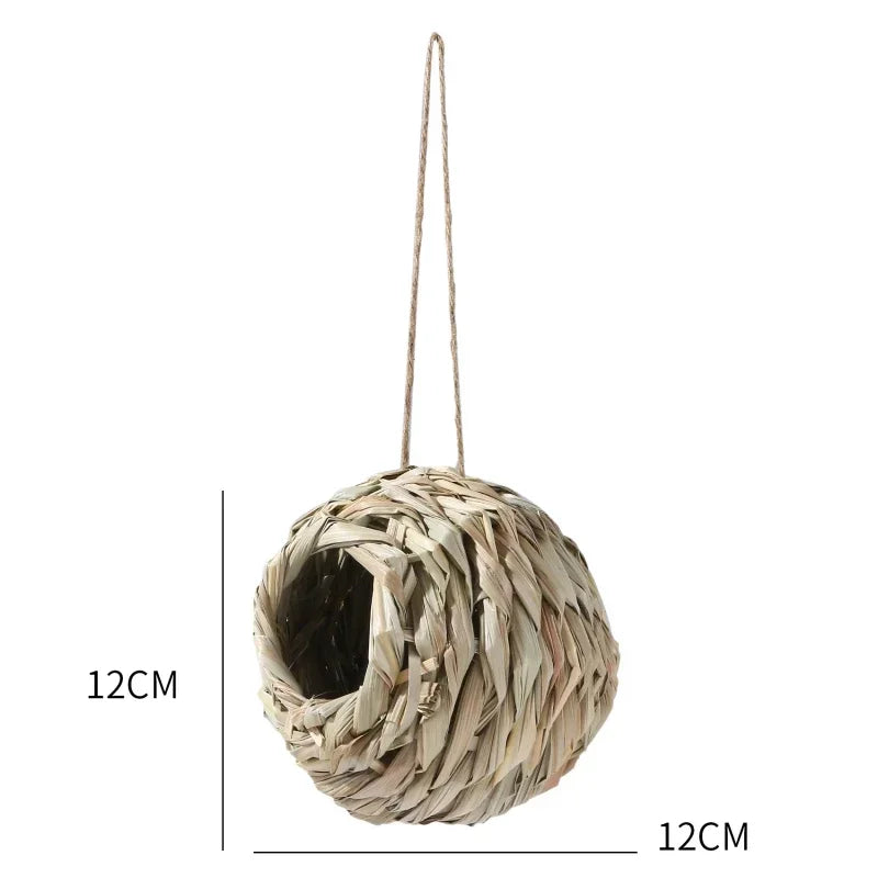 2024 New Birds Nest Bird Cage Grass Egg Cage Bird House Outdoor Decorative Weaved Hanging Parrot Nest Houses Pet Bedroom